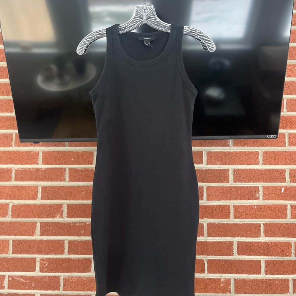 Forever 21 Black Sleeveless Sheath Midi Ribbed Tank Dress